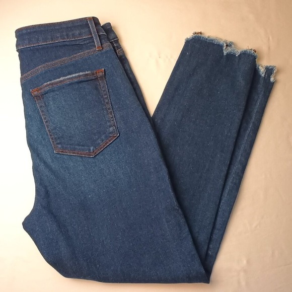 Loft Denim Jeans Size 30/10 The Curvy Skinny High Rise Dark Wash Chewed Hem - Picture 1 of 10